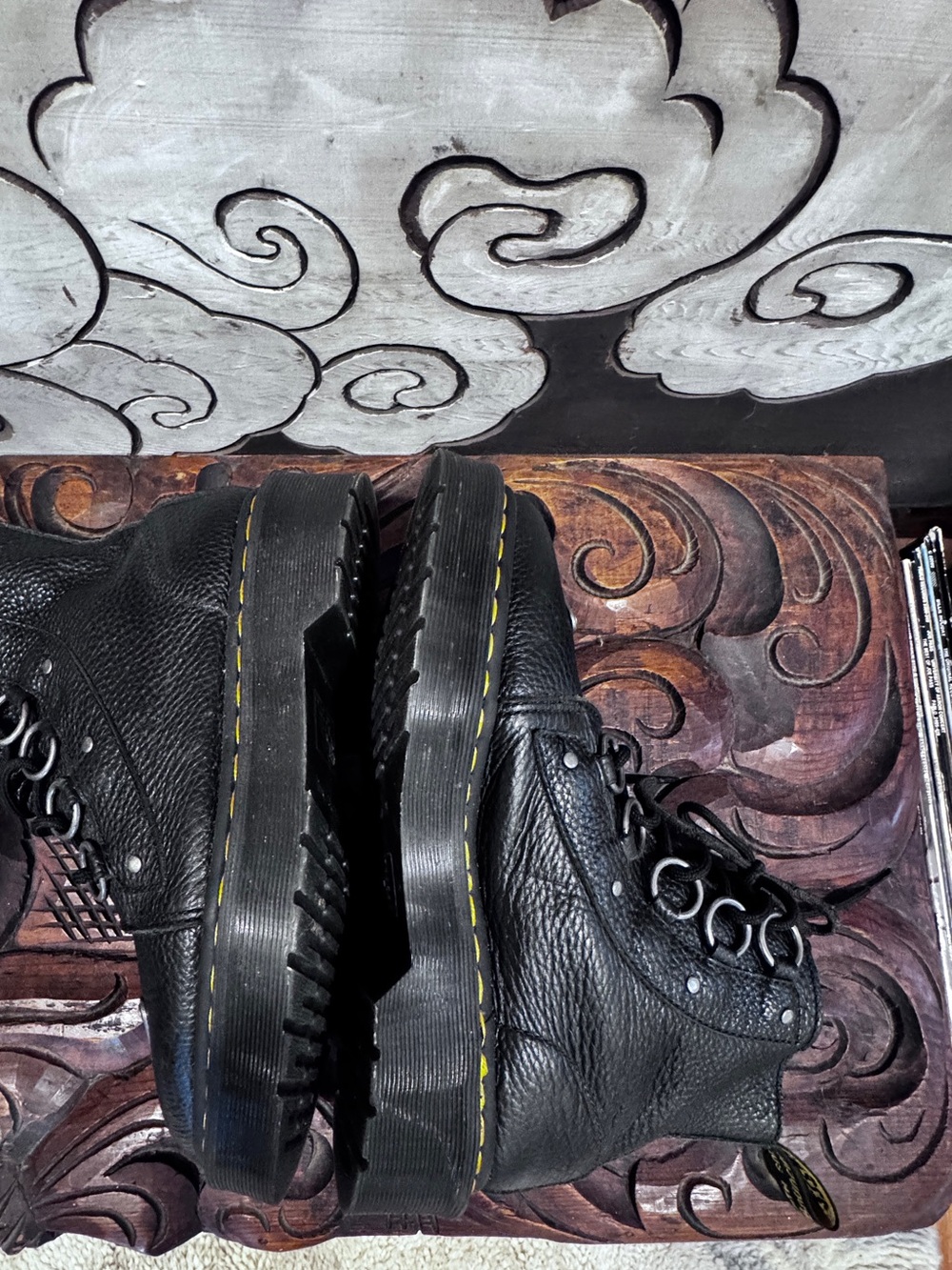 Dr. Martens Farylle aunt sally Black Leather combat boots  with Metal Toe Plates - Picture 7 of 12